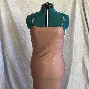Pink body con dress with rhinestone strap details